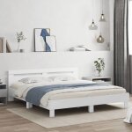 Vidaxl cadre de lit avec t�te de lit et led lit double avec sommier � lattes lit adulte de chambre blanc ...