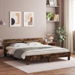 Vidaxl cadre de lit avec t�te de lit et led lit double avec sommier � lattes lit adulte de chambre ch�ne ...