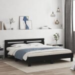 Vidaxl cadre de lit avec t�te de lit et led lit double avec sommier � lattes lit adulte de chambre noir ...