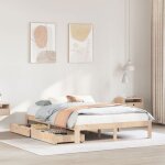 Vidaxl cadre de lit avec tiroirs 140x190 cm bois de pin massif sommier cadre de lit double cadre de lit ...