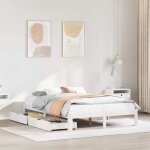 Vidaxl cadre de lit avec tiroirs blanc 140x190 cm bois de pin massif sommier cadre de lit double cadre ...