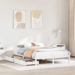 Vidaxl cadre de lit avec tiroirs blanc 160x200 cm bois massif de pin sommier cadre de lit double cadre ...