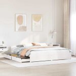 Vidaxl cadre de lit avec tiroirs blanc 160x200 cm bois massif de pin sommier cadre de lit double cadre ...
