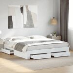 Vidaxl cadre de lit avec tiroirs blanc 180x200 cm bois ding�nierie lit lit de rangement cadre de lit ...