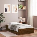 Vidaxl cadre de lit � tiroirs ch�ne marron 90x190 cm bois ding�nierie lit lit de rangement cadre de lit ...