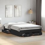 Vidaxl cadre de lit  tiroirs noir 140x190 cm bois dingnierie lit lit de rangement cadre de lit double ...