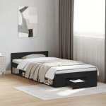 Vidaxl cadre de lit avec tiroir noir 90x190 cm bois dingnierie lit lit de rangement cadre de lit simple ...