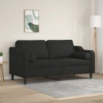 Vidaxl canap� 2 places avec oreillers d�coratifs noir 140 cm tissu canap� causeuse canap� de salon canap�s ...