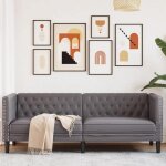 Vidaxl canap  3 places chesterfield gris similicuir canap canap de salon canap  trois places canap ...