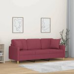 Vidaxl canap� 3 places avec oreillers d�coratifs bordeaux 180 cm tissu 3200923