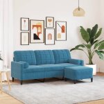 Vidaxl canapé à 3 places avec repose - pieds bleu 180 cm velours canapé canapé de salon canapé 3 places ... Vidaxl canapé à 3 places avec repose - pieds bleu 180 cm velours canapé canapé de salon canapé 3 places ...