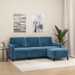 Vidaxl canap� � 3 places avec repose - pieds bleu 180 cm velours canap� canap� avec repose - pieds canap� ...