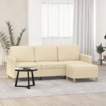 Vidaxl canap  3 places avec repose - pieds crme 180 cm tissu 3201194