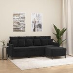 Vidaxl canap� � 3 places avec repose - pieds noir 180 cm velours canap� canap� avec repose - pieds canap� ...