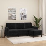 Vidaxl canap� � 3 places avec repose - pieds noir 180 cm velours canap� canap� avec repose - pieds canap� ...