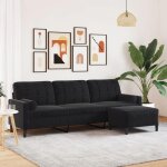 Vidaxl canap� � 3 places avec repose - pieds noir 210 cm velours canap� canap� de salon canap� 3 places ...