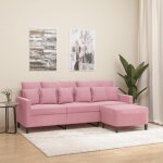 Vidaxl canap  3 places avec repose - pieds rose 180 cm velours canap canap avec repose - pieds canap ...