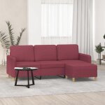 Vidaxl canap  3 places avec repose - pieds rouge bordeaux 180 cm tissu 3201198