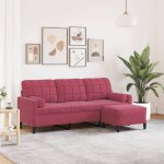 Vidaxl canap� � 3 places et repose - pieds rouge bordeaux 180 cm velours canap� canap� de salon canap� ...