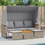 Vidaxl canapé de jardin 3 places avec auvent et tabourets gris rotin, canapé d'extérieur, chaise longue ... Vidaxl canapé de jardin 3 places avec auvent et tabourets gris rotin, canapé d'extérieur, chaise longue ...