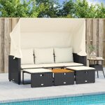 Vidaxl canap� de jardin 3 places avec auvent et tabourets noir rotin canap� dext�rieur chaise longue ...