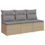 Vidaxl canap� de jardin avec coussins 3 places beige r�sine tress�e 366104