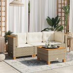 Vidaxl canap� de jardin avec coussins 3 places beige r�sine tress�e canap� dext�rieur si�ge de jardin ...