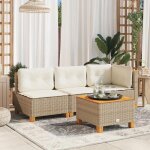 Vidaxl canap� de jardin avec coussins 3 places beige r�sine tress�e canap� dext�rieur si�ge de jardin ...
