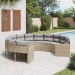 Vidaxl canap� de jardin avec coussins rond beige r�sine tress�e canap� d?ext�rieur canap� de forme ronde ...