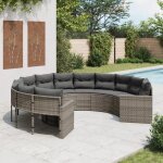 Vidaxl canap� de jardin avec coussins rond gris r�sine tress�e canap� d?ext�rieur canap� de forme ronde ...