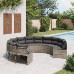 Vidaxl canap� de jardin avec coussins rond gris r�sine tress�e canap� d?ext�rieur canap� de forme ronde ...