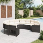 Vidaxl canap� de jardin avec coussins rond noir r�sine tress�e canap� d?ext�rieur canap� de forme ronde ...