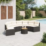 Vidaxl canap� de jardin table coussins demi - rond noir r�sine tress�e canap� d?ext�rieur canap� de forme ...