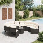 Vidaxl canap� de jardin avec table coussins rond noir r�sine tress�e canap� d?ext�rieur canap� de forme ...
