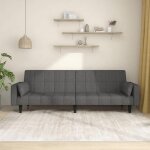 Vidaxl canap - lit  2 places avec deux oreillers gris fonc tissu 375834