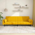 Vidaxl canap - lit  2 places avec deux oreillers jaune velours 375851