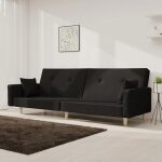 Vidaxl canap� - lit � 2 places avec deux oreillers noir tissu 375743