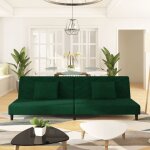 Vidaxl canap - lit  2 places avec deux oreillers vert fonc velours 375912