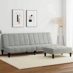 Vidaxl canap - lit  2 places avec repose - pied gris clair velours canap - lit avec repose - pied ...