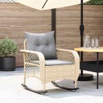 Vidaxl chaise � bascule de jardin avec coussins beige r�sine tress�e chaise � bascule dext�rieur chaise ...