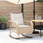 Vidaxl chaise � bascule de jardin avec coussins beige r�sine tress�e chaise � bascule dext�rieur chaise ...