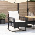 Vidaxl chaise � bascule de jardin avec coussins noir r�sine tress�e chaise � bascule dext�rieur chaise ...