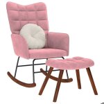Vidaxl chaise  bascule avec repose - pied rose velours fauteuil  bascule chaise longue sige de salon ...