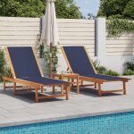 Vidaxl chaises longues lot de 2 table bleu bois d'acacia et textilène, lit de soleil, lit de repos, chaise ... Vidaxl chaises longues lot de 2 table bleu bois d'acacia et textilène, lit de soleil, lit de repos, chaise ...