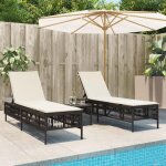 Vidaxl chaises longues lot de 2 avec table marron r�sine tress�e transat lit de repos de jardin meuble ...