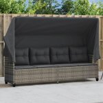 Vidaxl chaise longue avec auvent et coussins si�ge avec dossier transat avec housse jardin terrasse patio ...