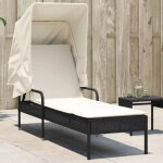 Vidaxl chaise longue avec auvent noir rsine tresse lit de bronzage chaise longue inclinable lit de ...