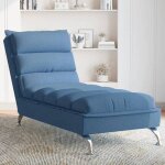 Vidaxl chaise longue avec coussins bleu tissu chaise de canap longue chaise longue de chambre chaise ...