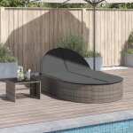 Vidaxl chaise longue double avec coussins gris rsine tresse 368648