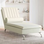 Vidaxl chaise longue de massage avec traversin crme velours chaise de canap longue chaise longue de ...